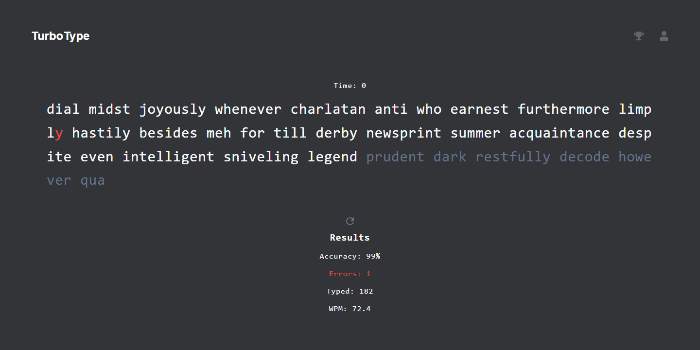 Results: accuracy, errors, characters typed and WPM